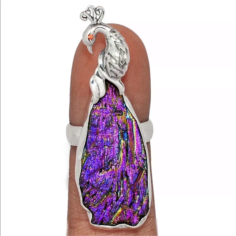 Peacock Rainbow Aura Kyanite Silver rings - Picture 6 of 11